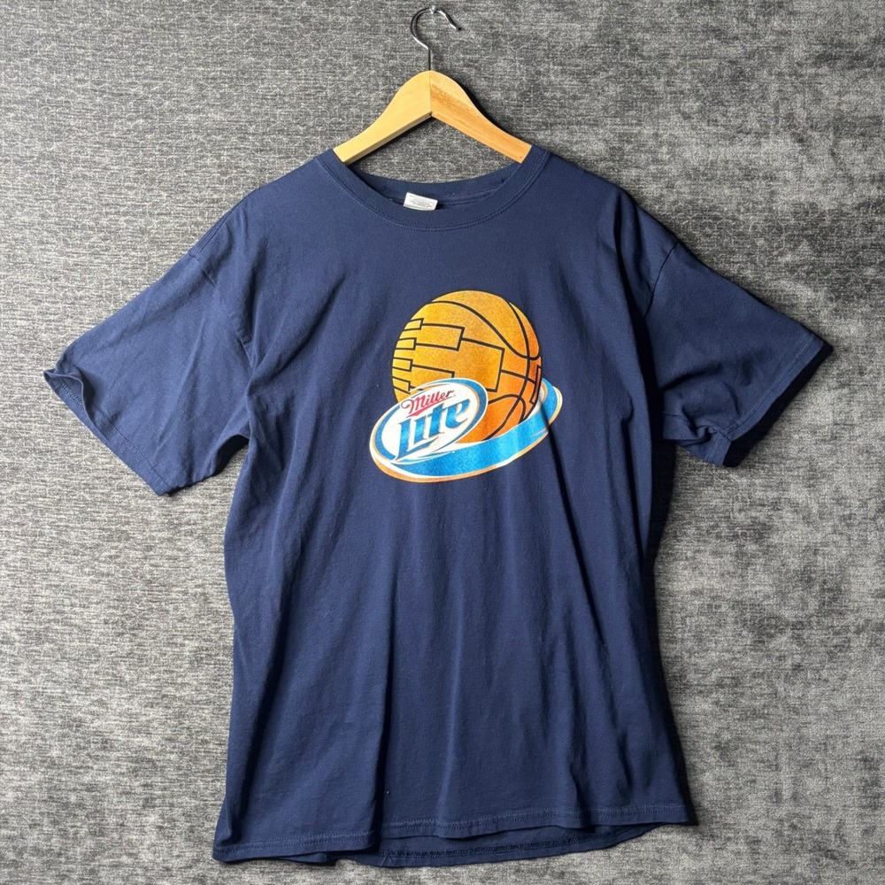 Miller Lite Basketball Bracket Graphic T-Shirt Navy Mens L NCAA March Madness